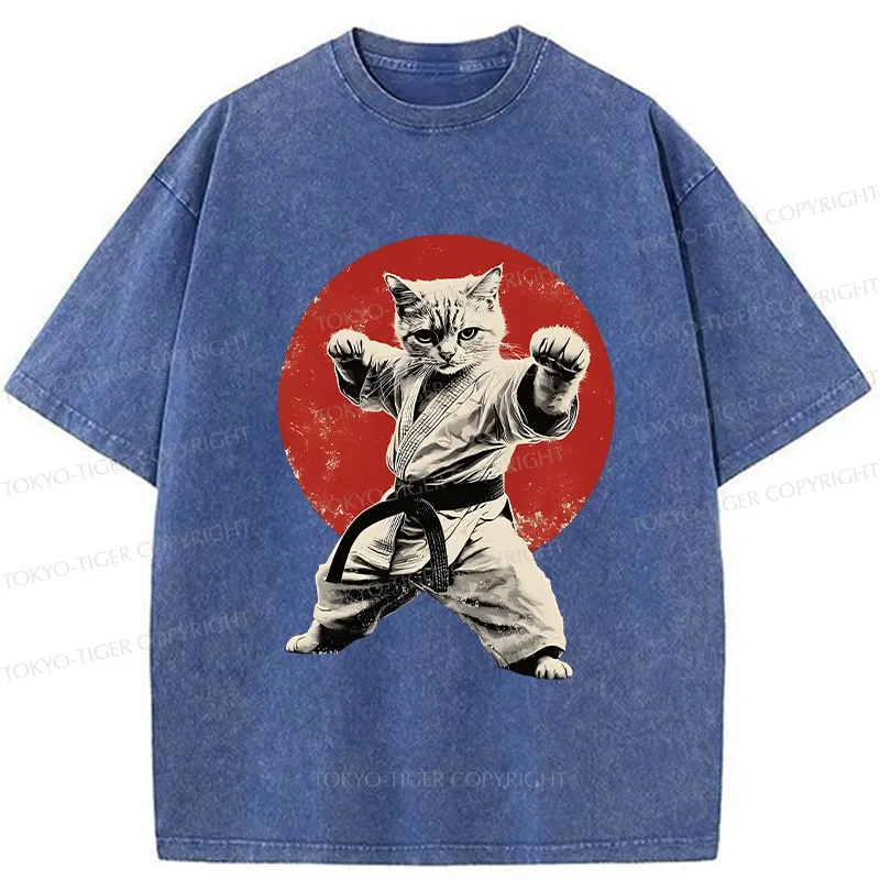 Tokyo-Tiger Japanese Karate Cat Washed T-Shirt