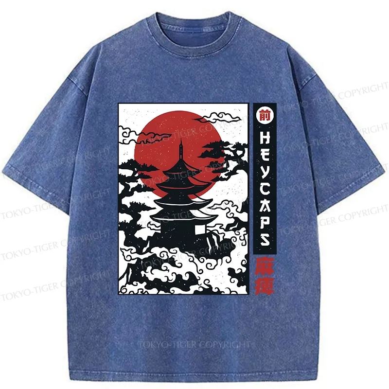 Tokyo-Tiger Japanese Old Temple Washed T-Shirt