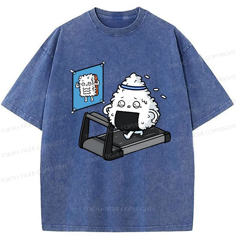 Tokyo-Tiger Funny Sushi Fitness Washed T-Shirt