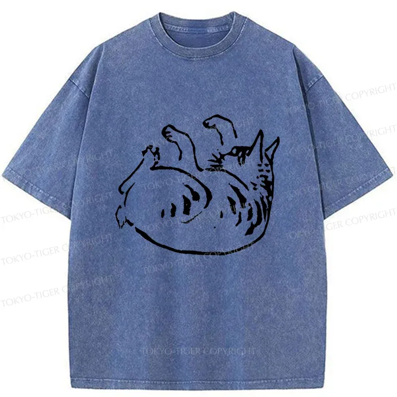 Tokyo-Tiger Sleeping Cat Washed T-Shirt