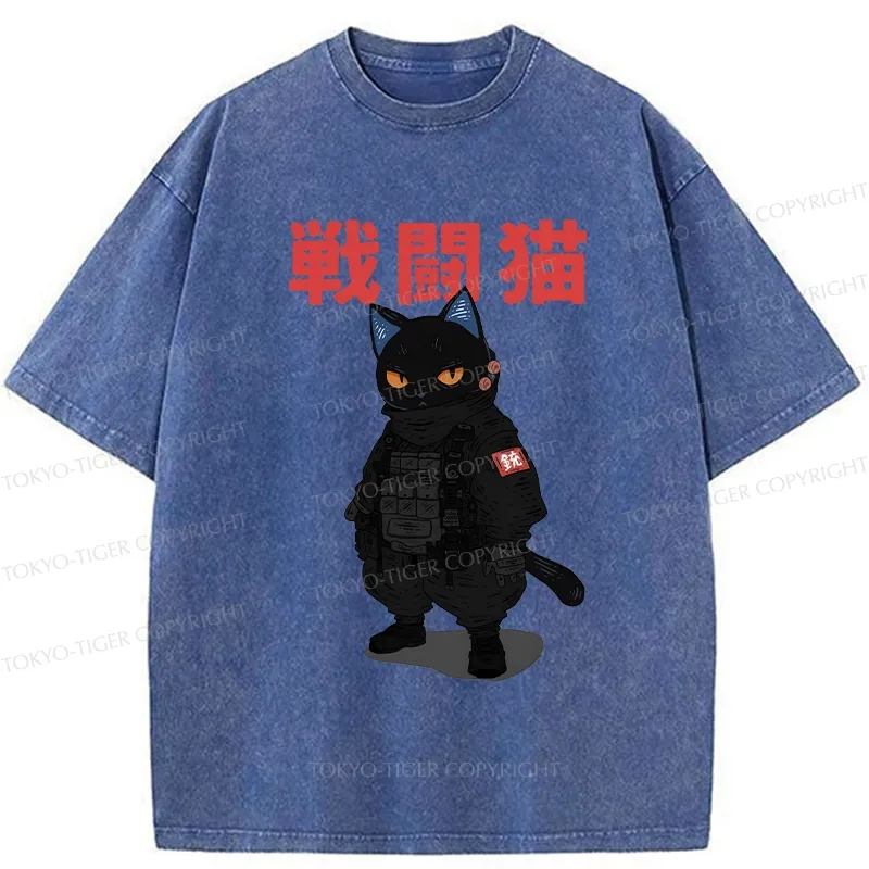 Tokyo-Tiger Fighting Cat Washed T-Shirt