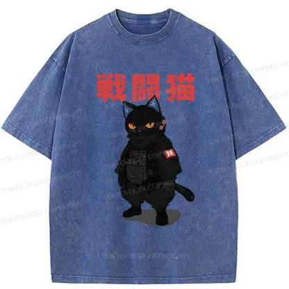 Tokyo-Tiger Fighting Cat Washed T-Shirt