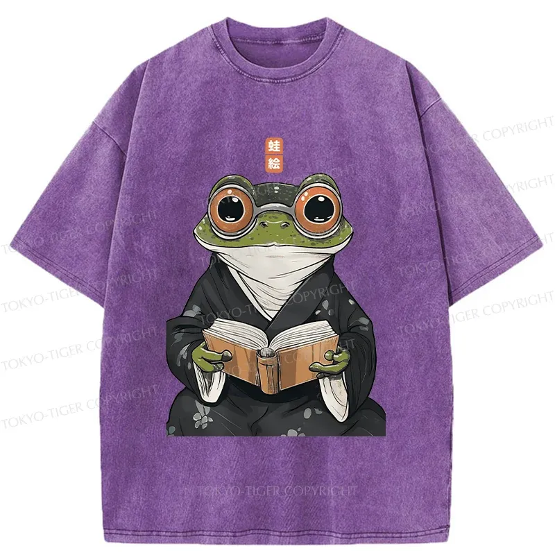 Tokyo-Tiger Frog Reading Washed T-Shirt