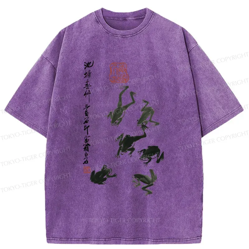 Tokyo-Tiger Retro Japanese Frog Washed T-Shirt