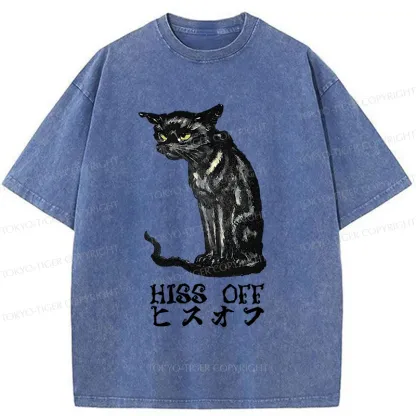 Tokyo-Tiger Watchful Black Cat Washed T-Shirt