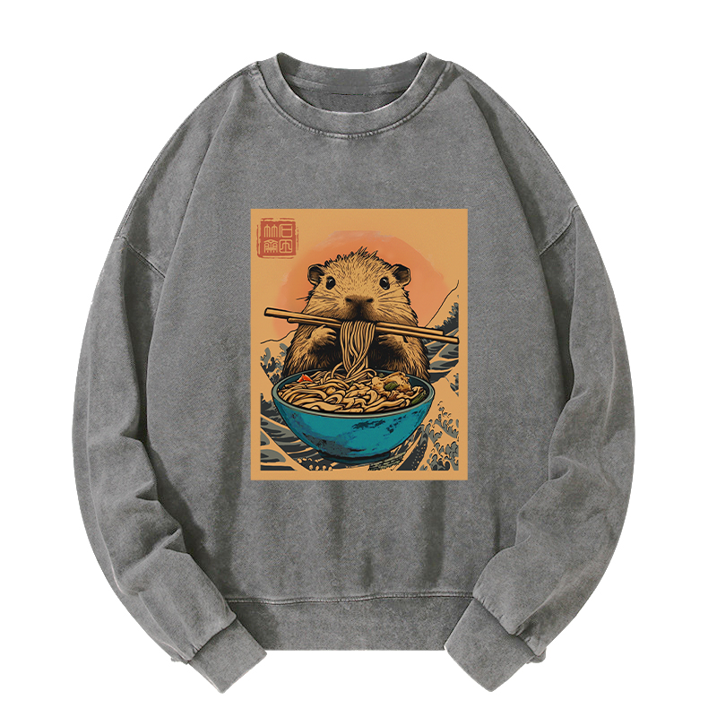 Tokyo-Tiger Opossum Eats Ramen Washed Sweatshirt