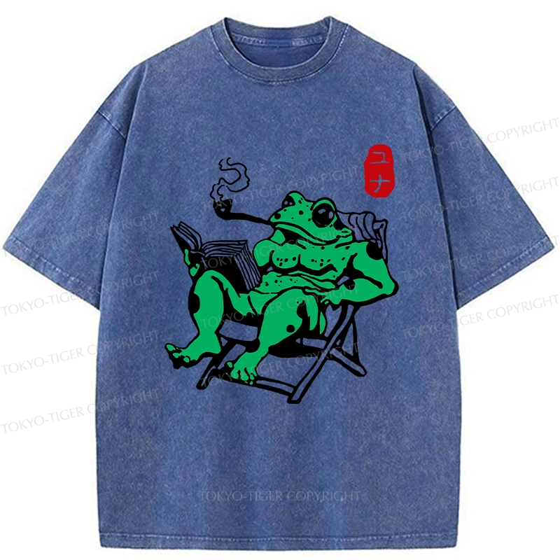 Tokyo-Tiger Muscle Frog Reading Washed T-Shirt