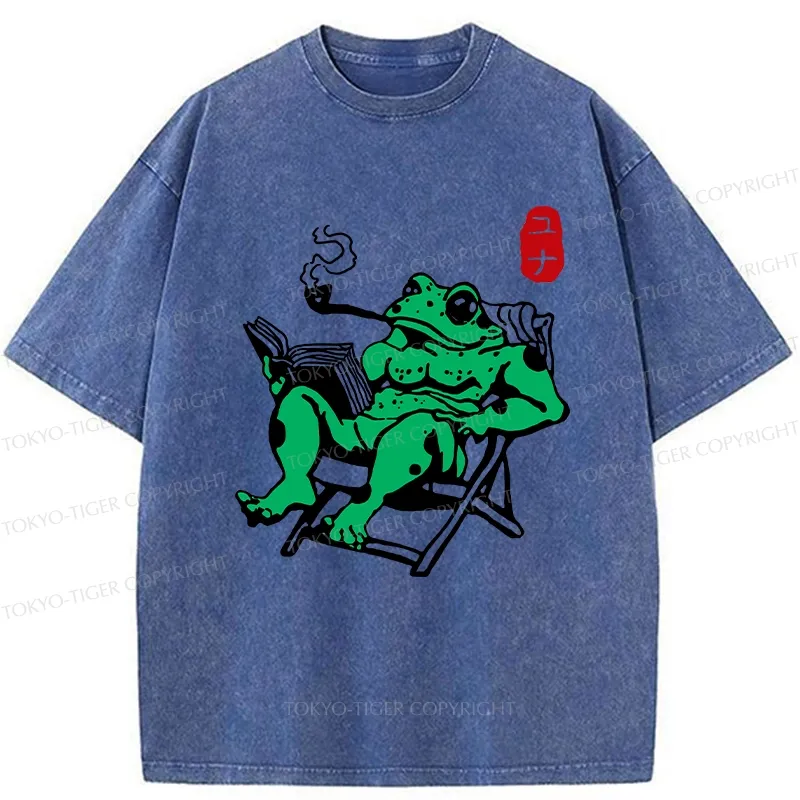 Tokyo-Tiger Muscle Frog Reading Washed T-Shirt