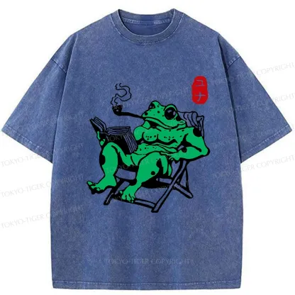 Tokyo-Tiger Muscle Frog Reading Washed T-Shirt