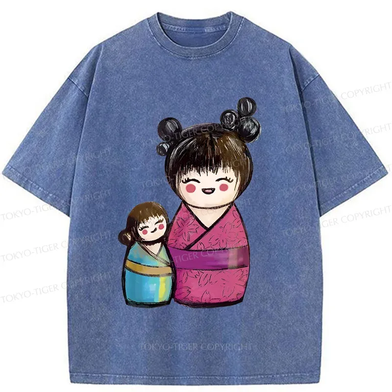Tokyo-Tiger Geisha Doll Washed T-Shirt