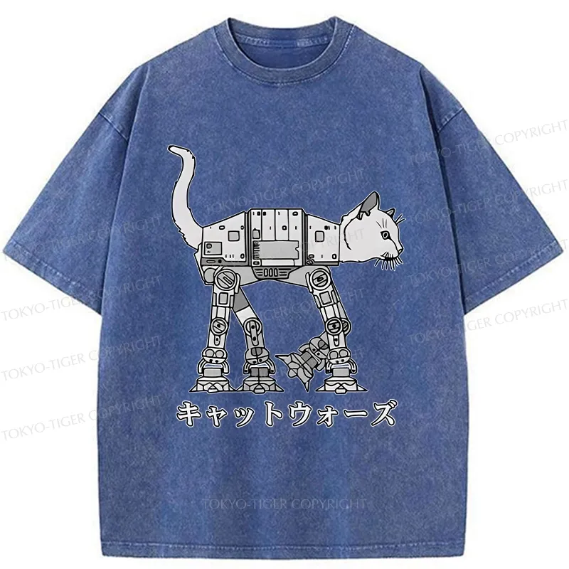 Tokyo-Tiger Cat Wars Washed T-Shirt