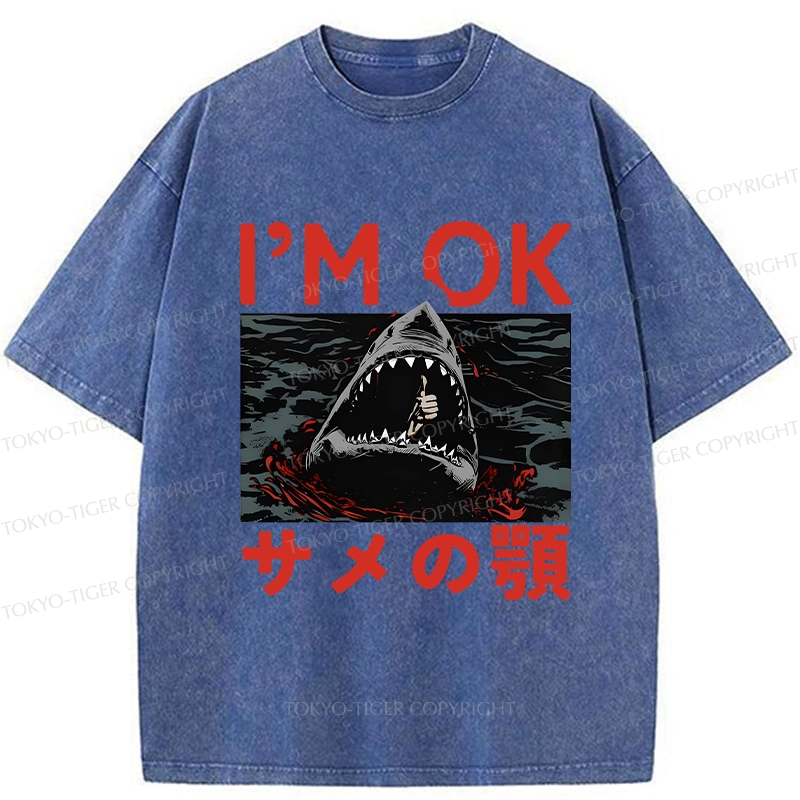 Tokyo-Tiger Funny I'm Ok Washed T-Shirt