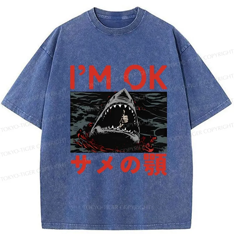 Tokyo-Tiger Funny I'm Ok Washed T-Shirt