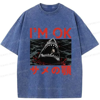 Tokyo-Tiger Funny I'm Ok Washed T-Shirt