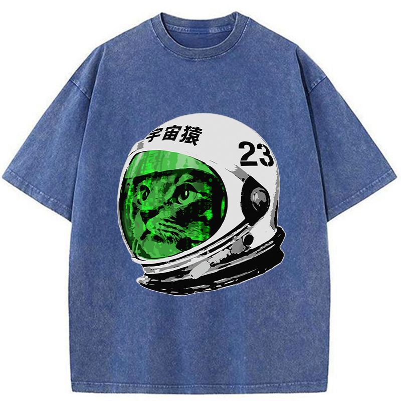 Tokyo-Tiger Astronaut Cat Washed T-Shirt