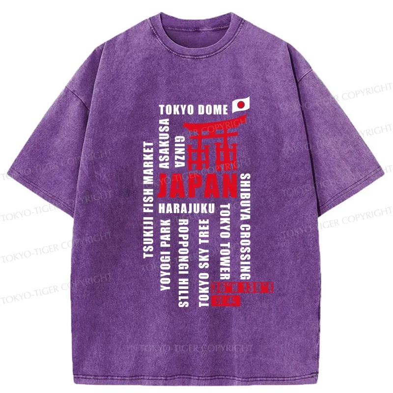 Tokyo-Tiger Japan Attractions Collection Washed T-Shirt