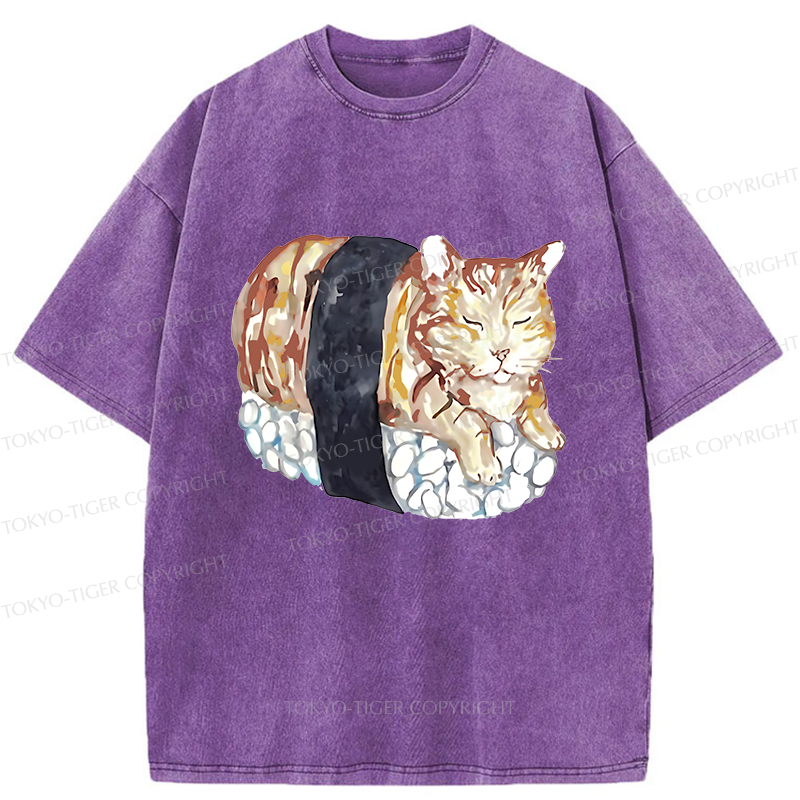 Tokyo-Tiger Sushi Cat Washed T-Shirt