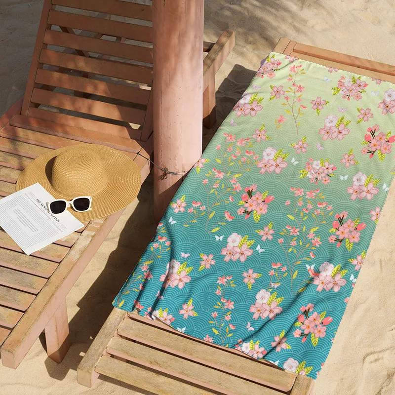 Tokyo-Tiger Sakura Blossom Waves Beach Towel