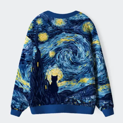 Tokyo-Tiger Cat Under The Stars Ugly Cardigan Sweater