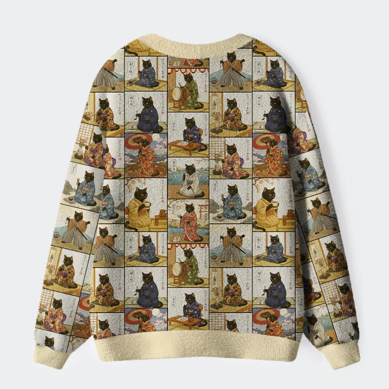 Tokyo-Tiger Japanese Cat Painting Ugly Cardigan Sweater