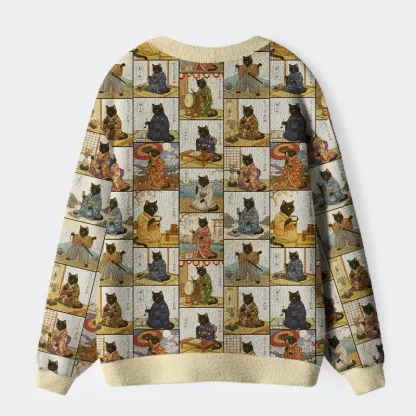 Tokyo-Tiger Japanese Cat Painting Ugly Cardigan Sweater