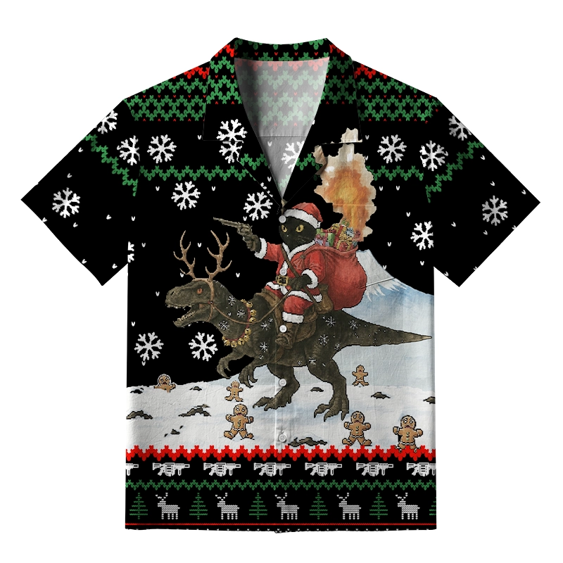 Tokyo-Tiger Cat Riding A Dinosaur Aloha Hawaiian Shirt