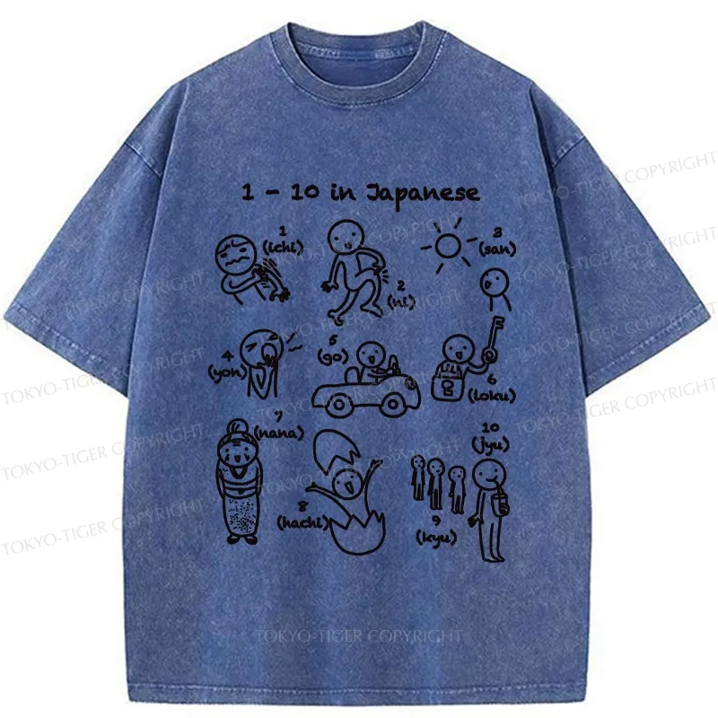 Tokyo-Tiger Funny 1-10 In Japanese Washed T-Shirt