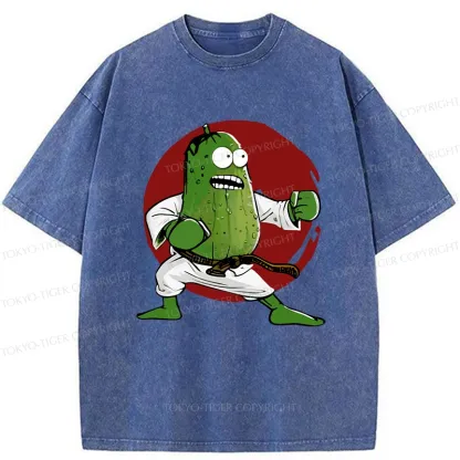Tokyo-Tiger Pickle Self Defense Funny Washed T-Shirt