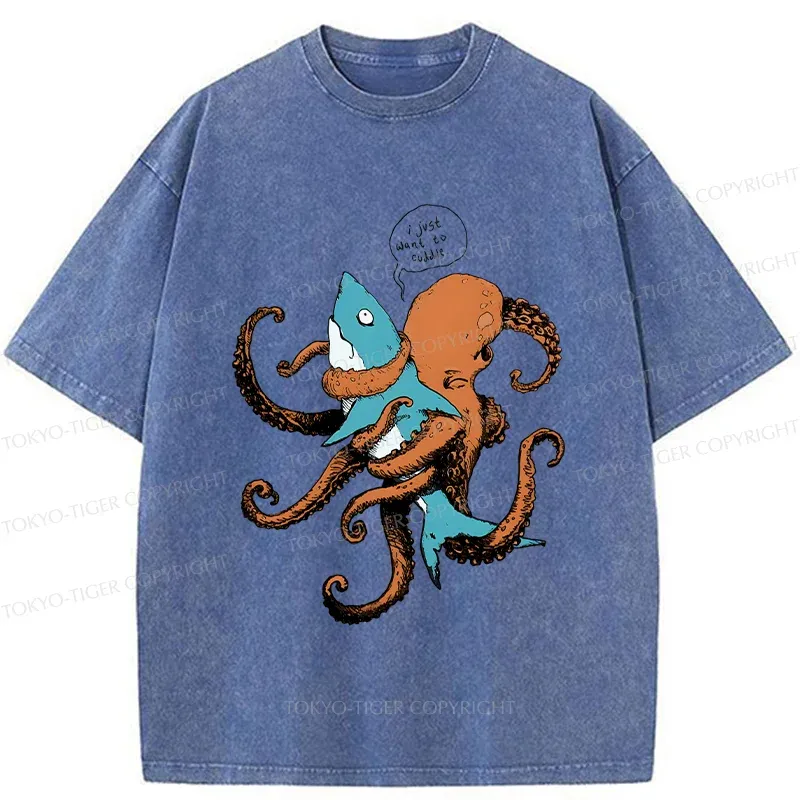 Tokyo-Tiger Octopus Entangles Shark Washed T-Shirt