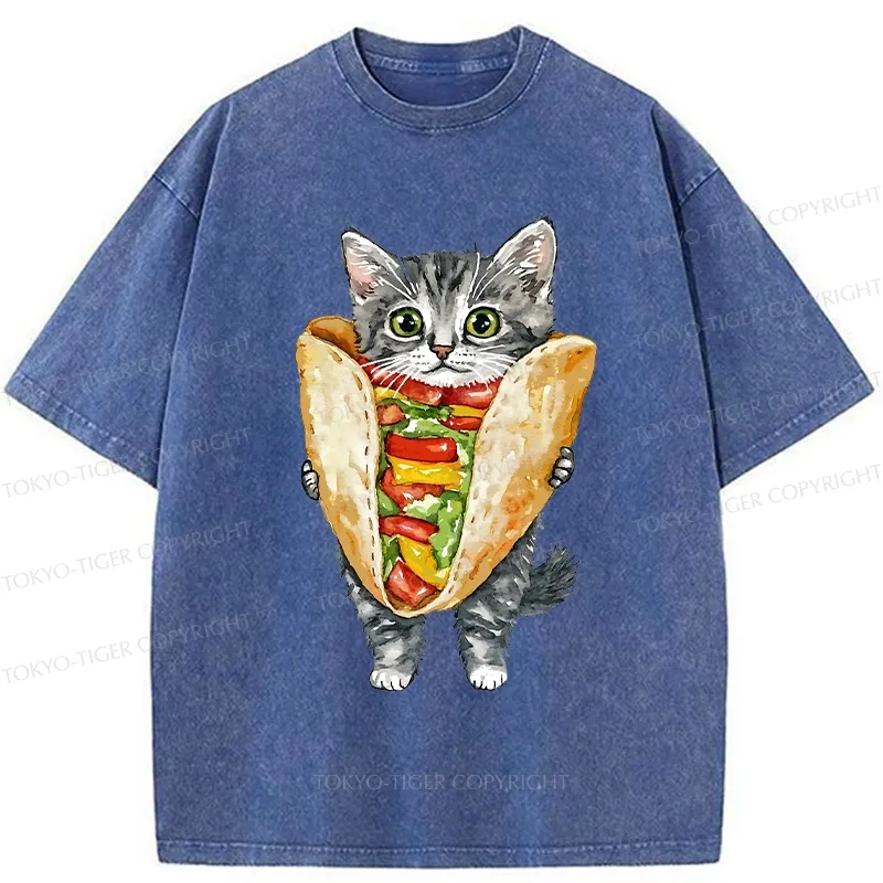 Tokyo-Tiger Kawaii Taco Cat Washed T-Shirt