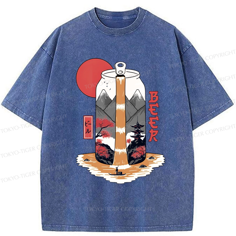Tokyo-Tiger Japanese Retro Beer Landscape Washed T-Shirt