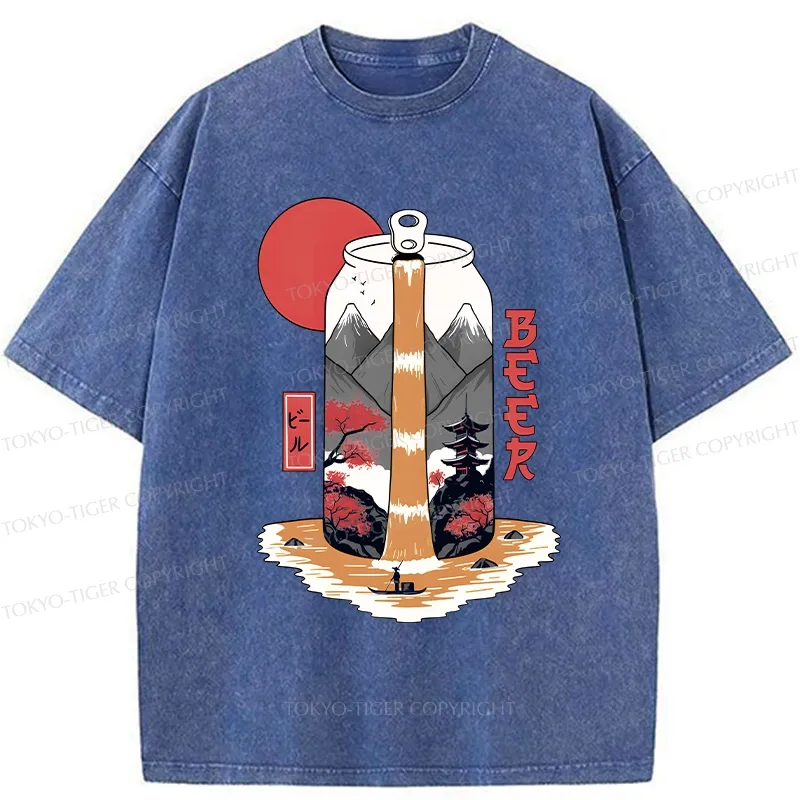 Tokyo-Tiger Japanese Retro Beer Landscape Washed T-Shirt Sale