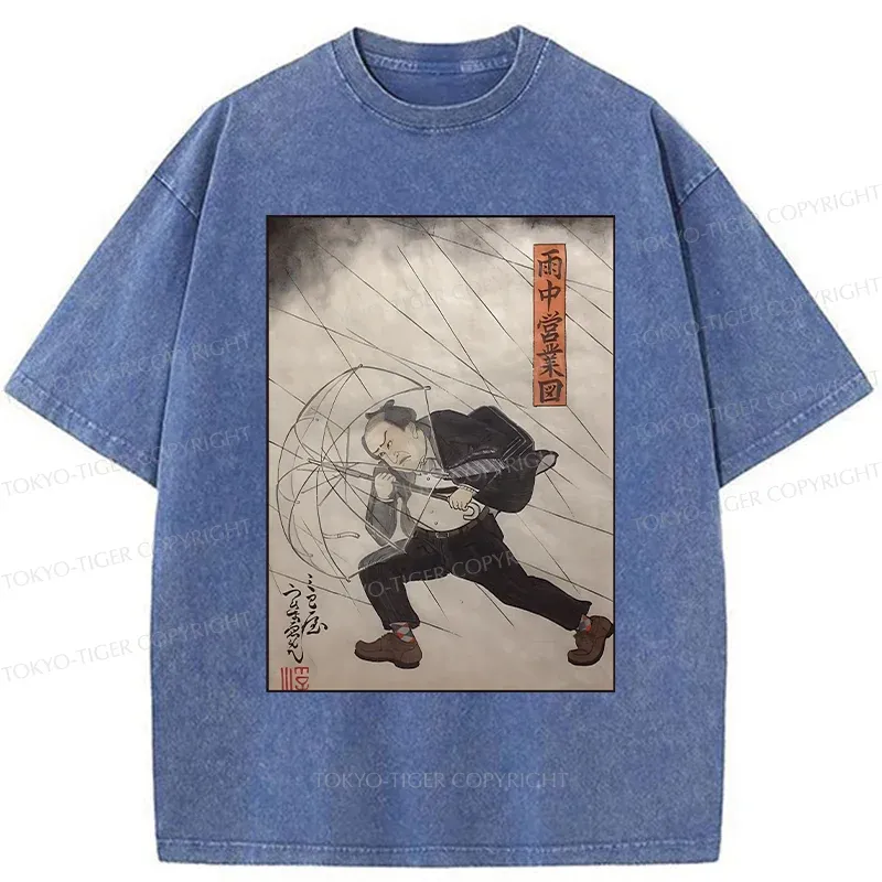 Tokyo-Tiger Tough Office Worker Washed T-Shirt