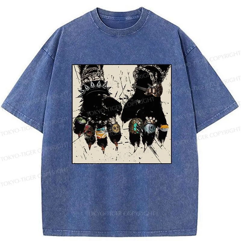 Tokyo-Tiger Funny Rich Cat Washed T-Shirt
