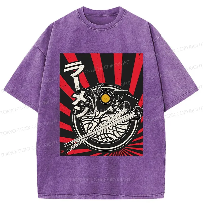 Tokyo-Tiger Vintage Ramen Poster Washed T-Shirt