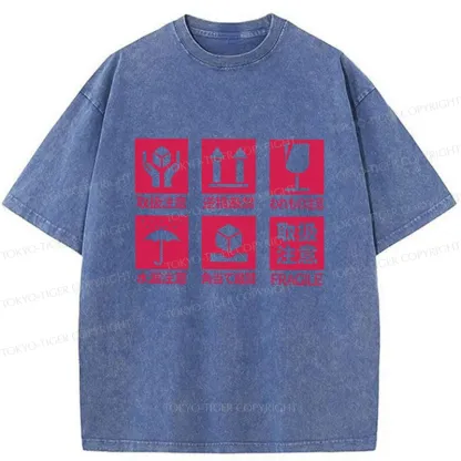 Tokyo-Tiger Japanese Item Labels Washed T-Shirt