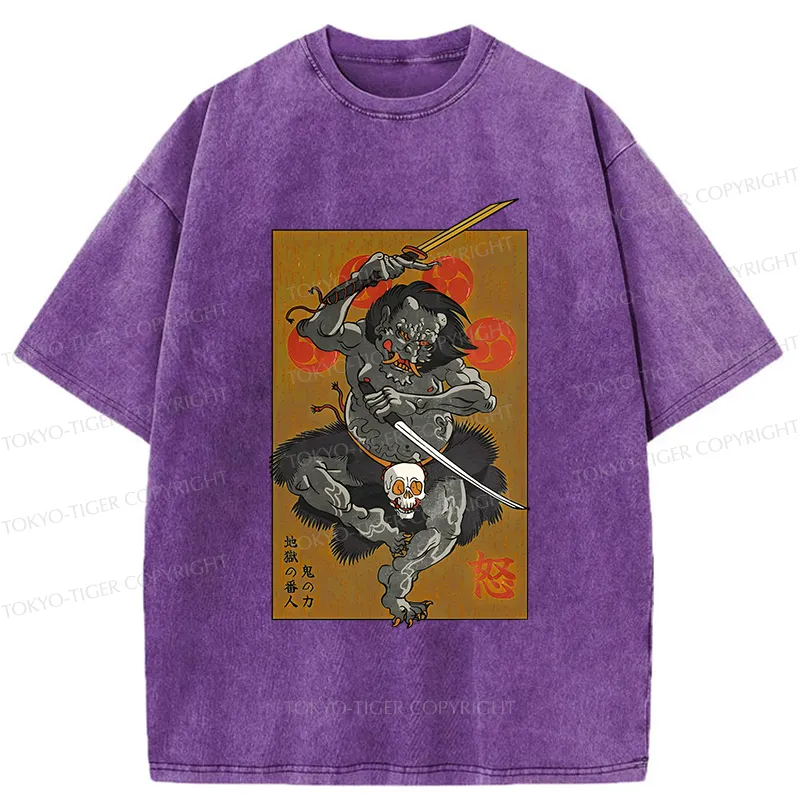 Tokyo-Tiger Japanese Yokai Hell Ghost Washed T-Shirt