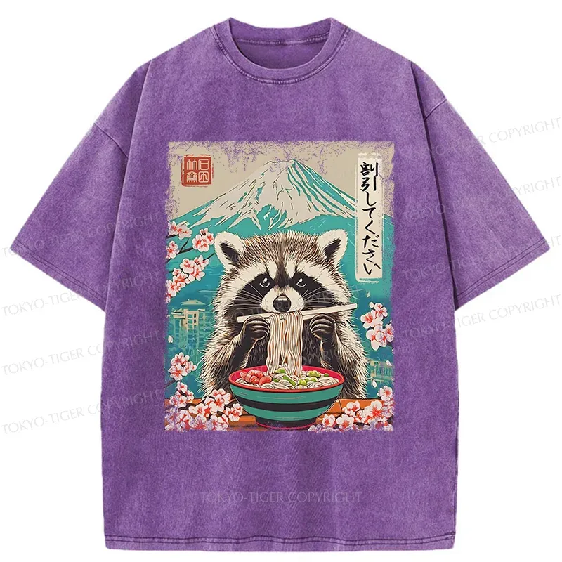 Tokyo-Tiger Please Give Raccoon A Discount Washed T-Shirt