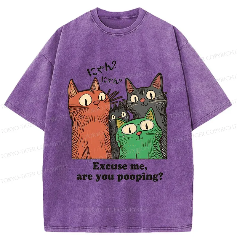 Tokyo-Tiger Cats Watching Poop Washed T-Shirt