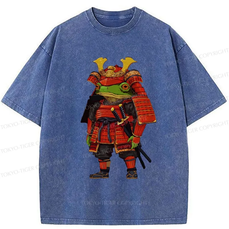 Tokyo-Tiger Frog In Traditional Samurai Armor Washed T-Shirt Sale