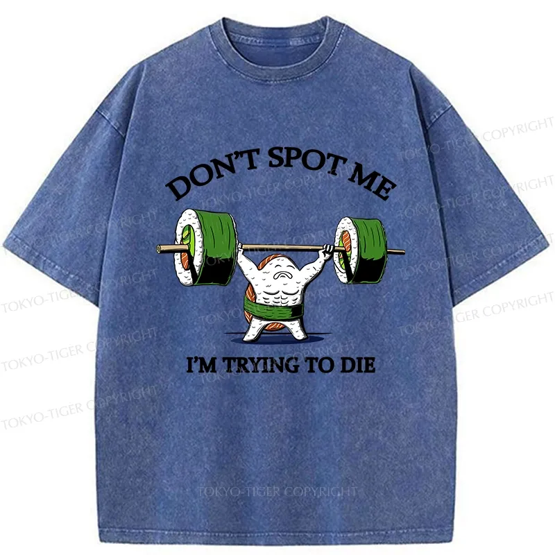 Tokyo-Tiger Funny Sushi Weightlifting Fitness Washed T-Shirt