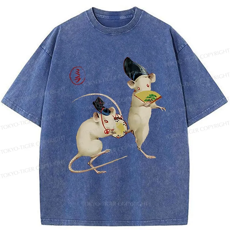 Tokyo-Tiger Retro Dancing Mouse Washed T-Shirt
