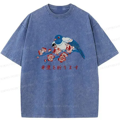 Tokyo-Tiger Lovely Woodcut Print Washed T-Shirt