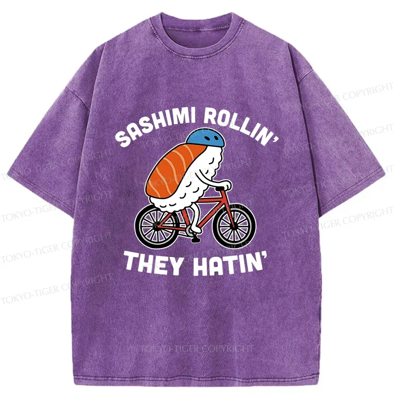 Tokyo-Tiger Sushi On a Bike Washed T-Shirt