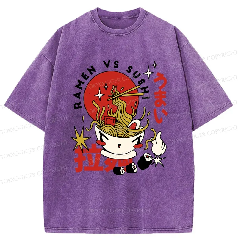 Tokyo-Tiger Retro Ramen And Sushi Washed T-Shirt