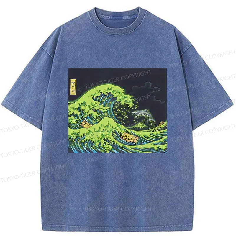 Tokyo-Tiger Polluted Ocean Waves Washed T-Shirt