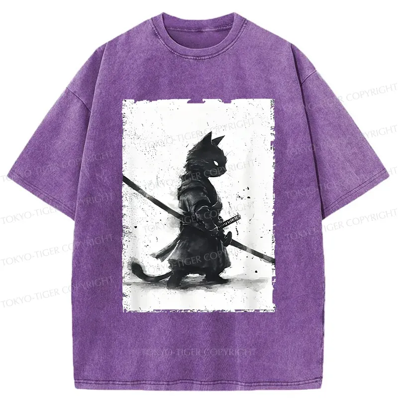 Tokyo-Tiger Retro Cat Samurai Washed T-Shirt