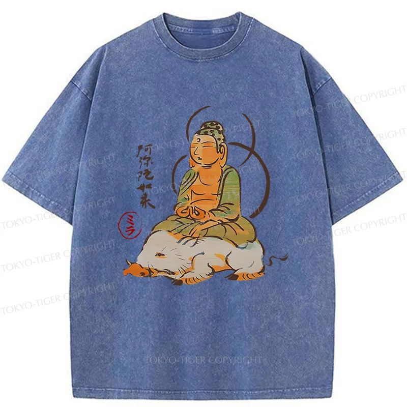 Tokyo-Tiger Buddha Riding A Pig Washed T-Shirt