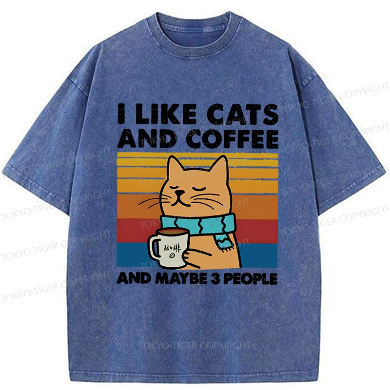 Tokyo-Tiger I Like Cats And Coffee Washed T-Shirt