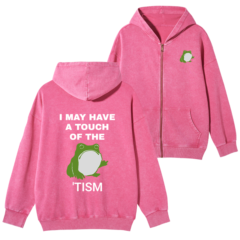 Tokyo-Tiger Funny Frog Flipping The Bird Washed Zip Hoodie